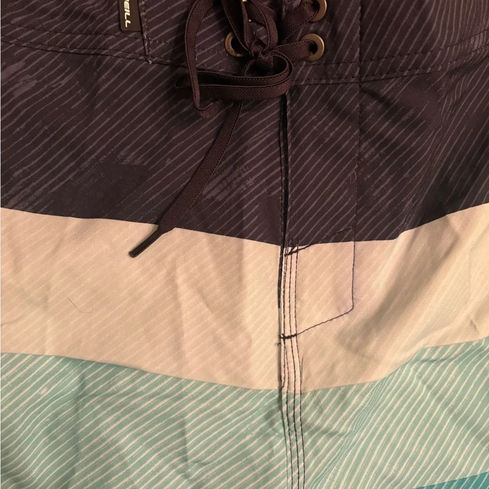 O'Neill Striped Board Shorts Aqua and Black Size 28